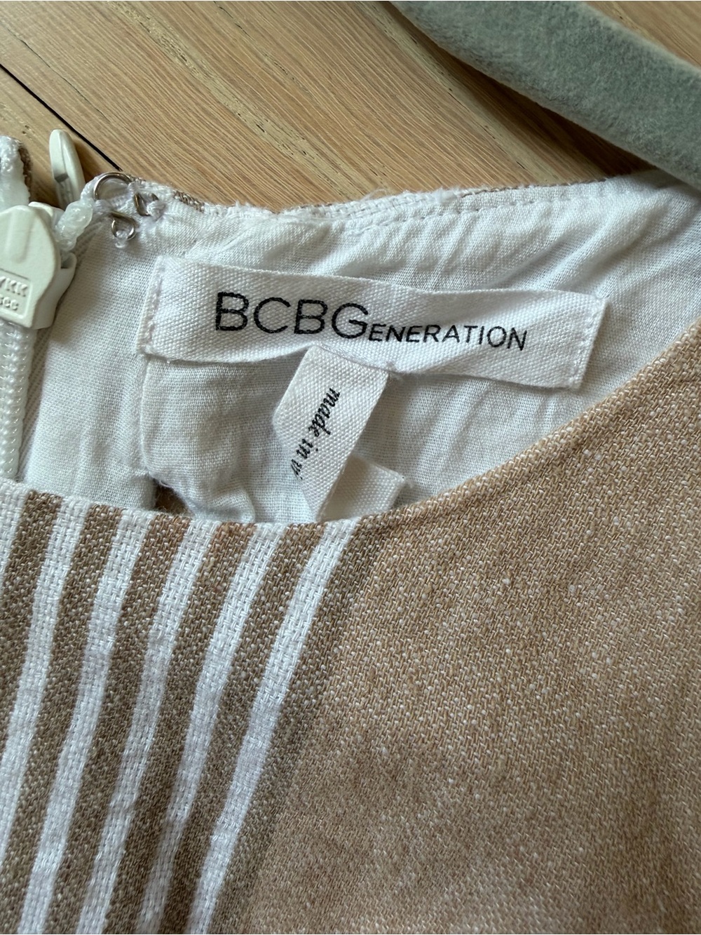 BCBGeneration Beige and White Striped Knit Top